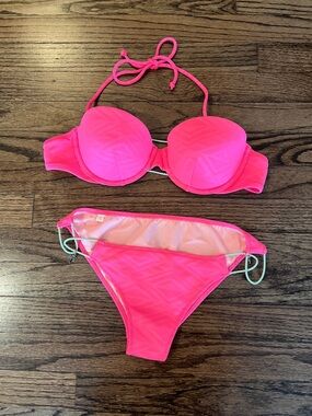 Victoria's Secret Neon Pink Halter Push-Up Bikini Set